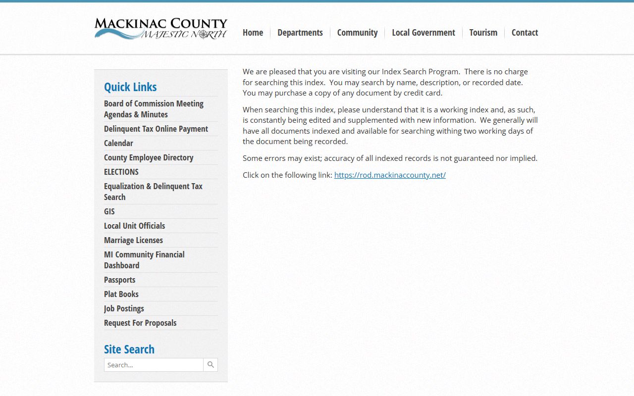 Mackinac County Register of Deeds online index search for property records