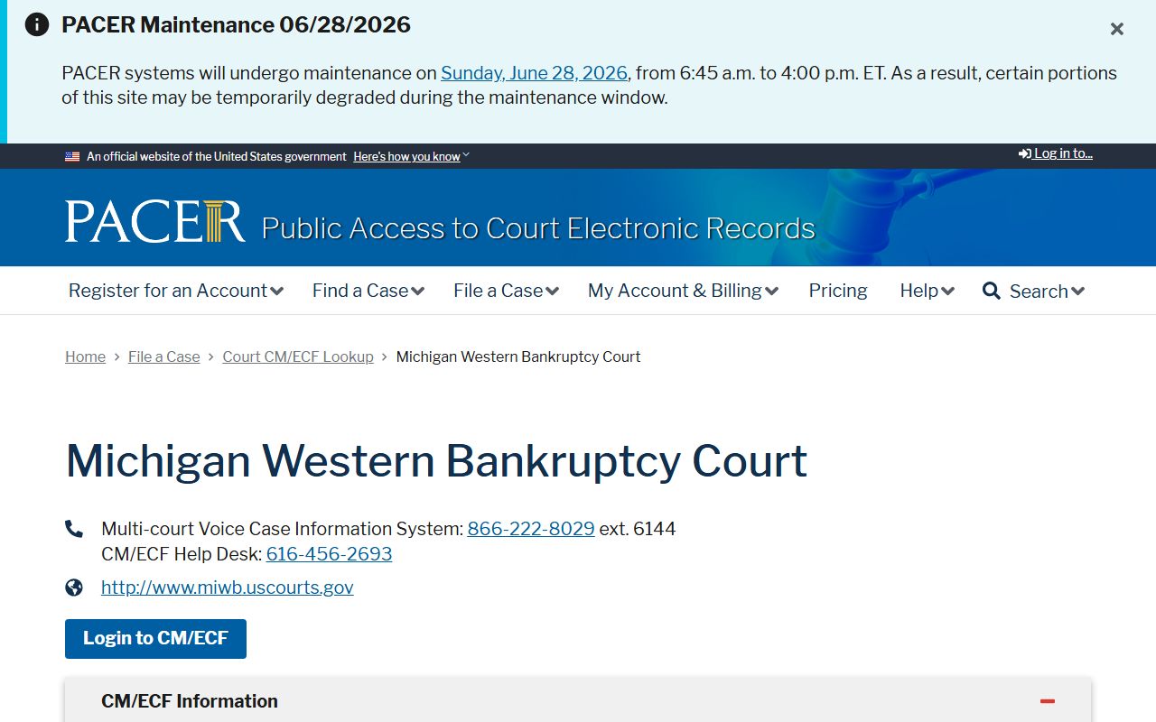 Mackinac County federal bankruptcy court dockets through the PACER lookup