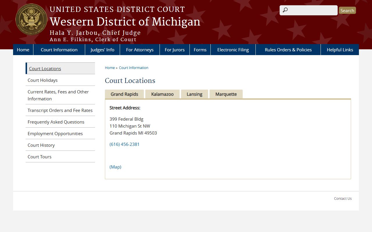 Mackinac County federal court dockets and Western District of Michigan court locations