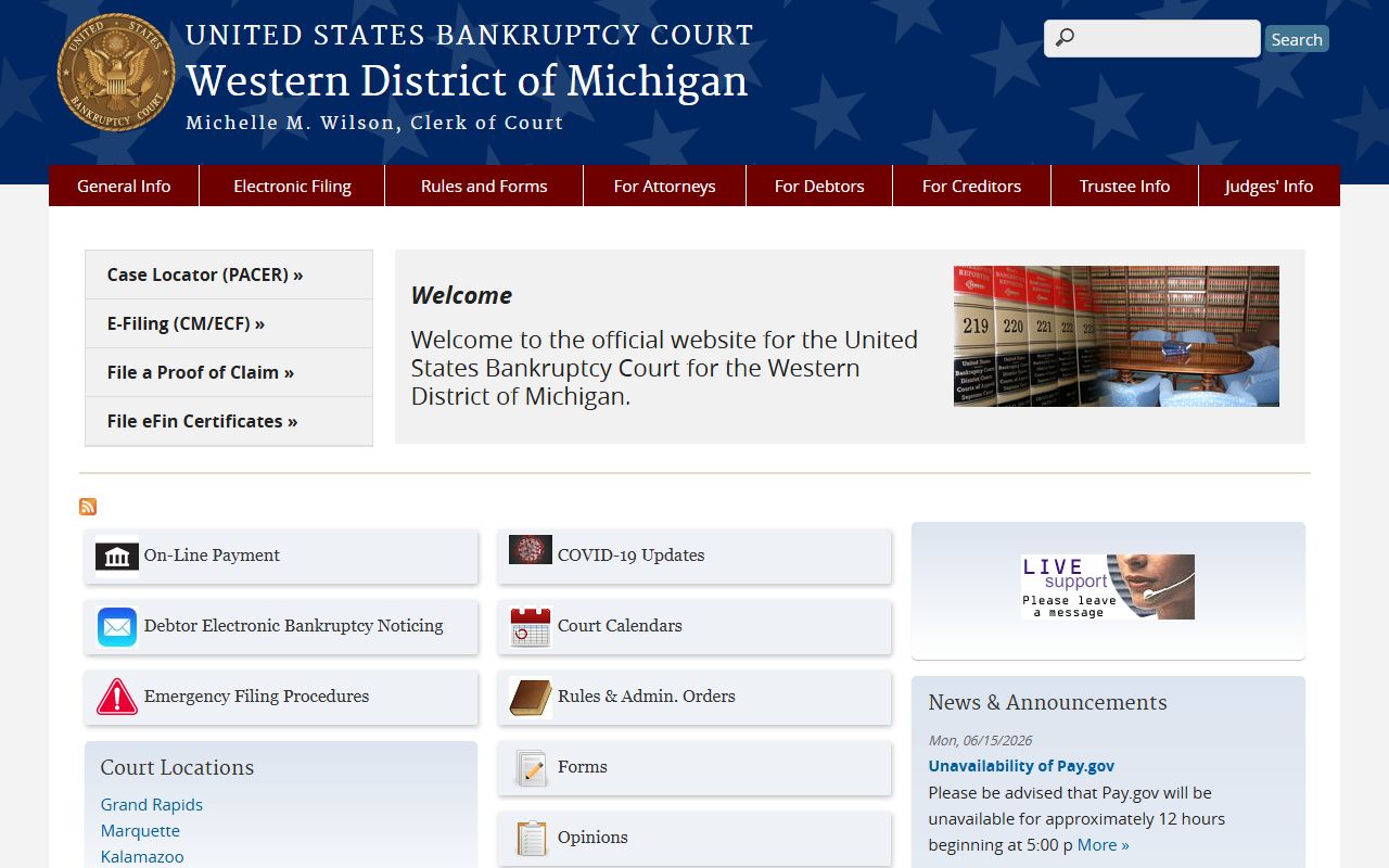 Mackinac County federal bankruptcy court dockets on the Western District site