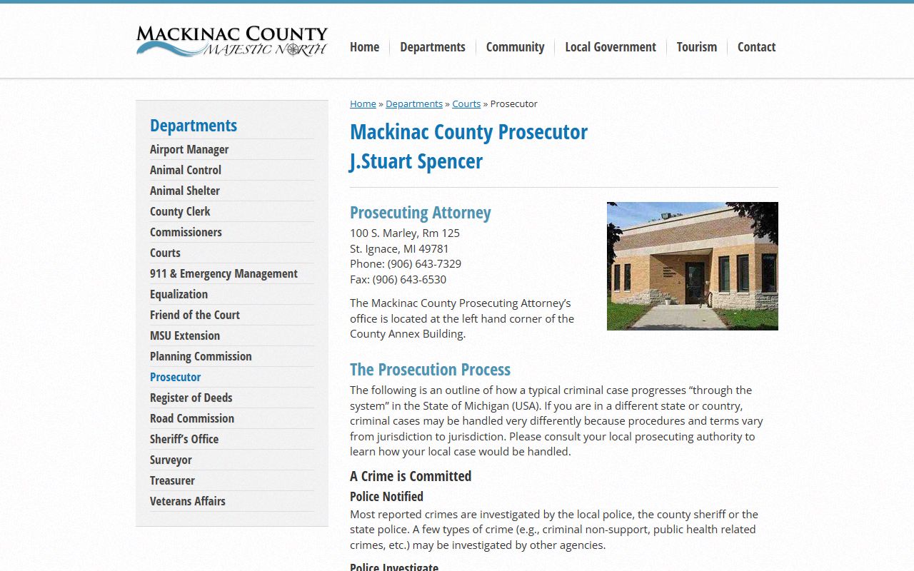 Mackinac County criminal court records prosecutor office page