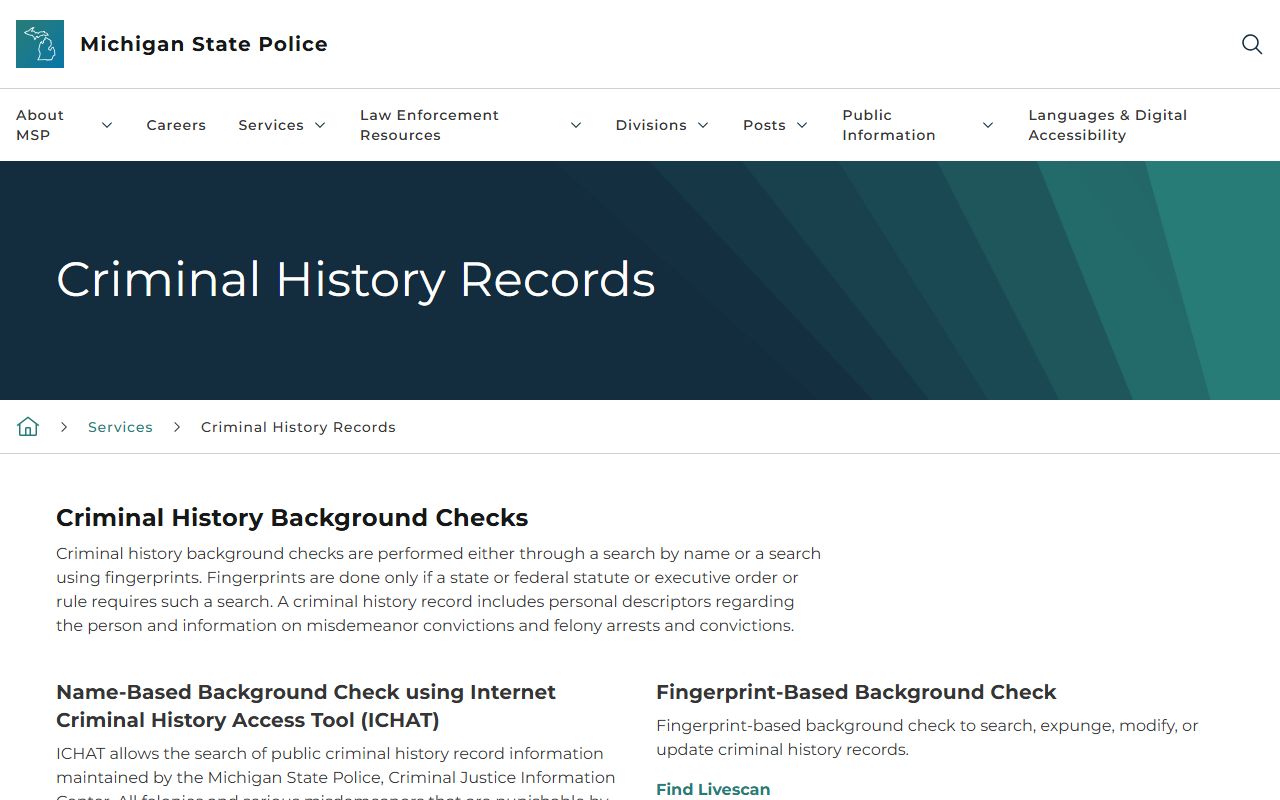 Mackinac County criminal court records state criminal history ICHAT page