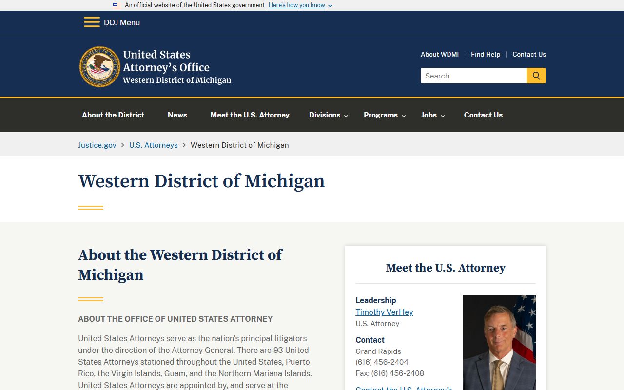 Mackinac County criminal court records federal Western District of Michigan office