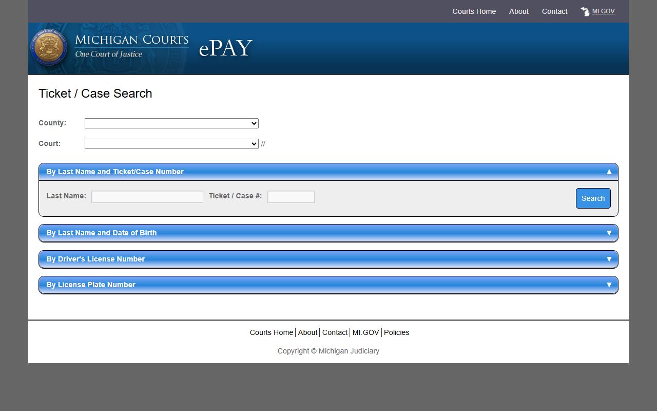 Michigan ePAY ticket search related to Mackinac County court records