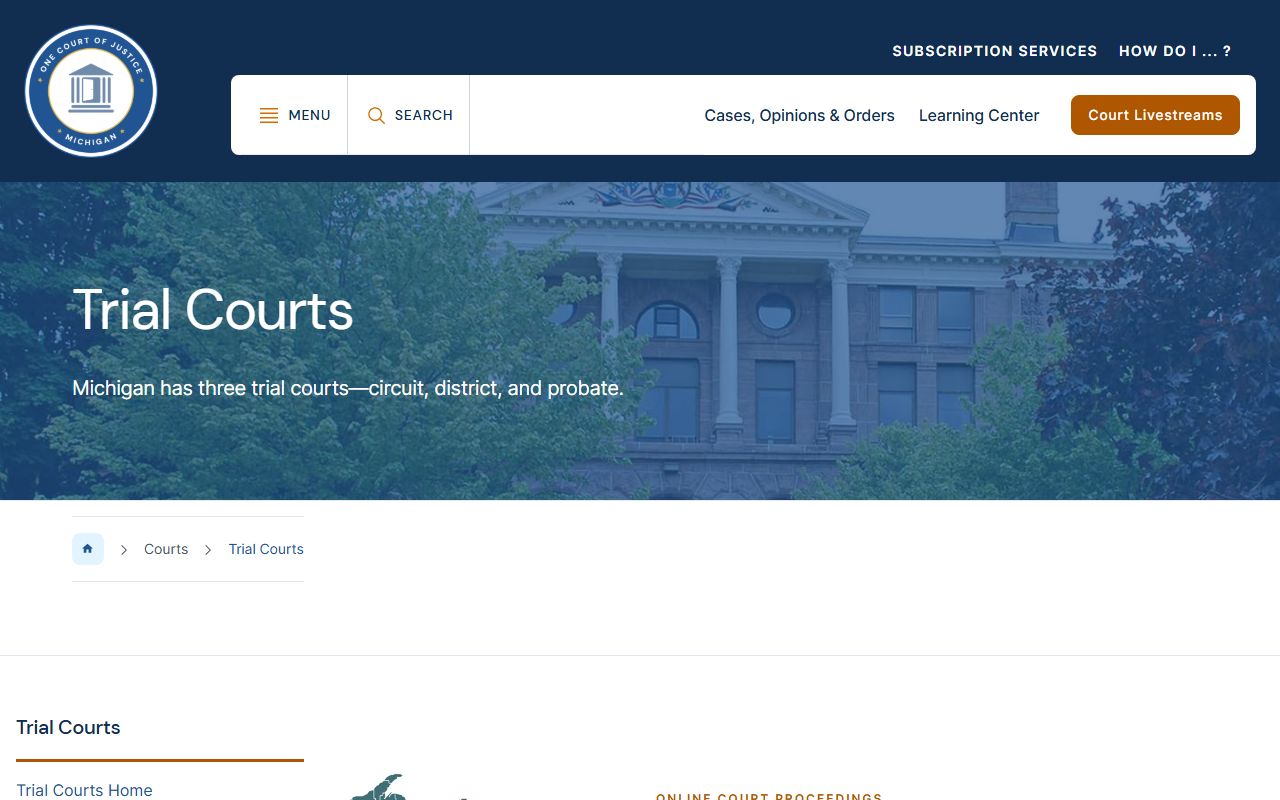 Michigan trial courts overview for the Mackinac County Circuit Court structure