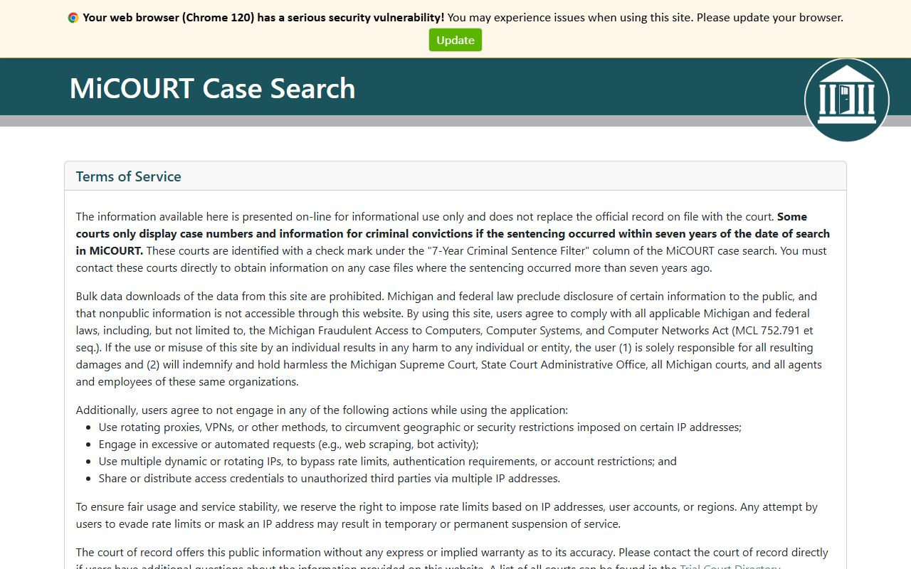 MiCOURT Case Search for Mackinac County Circuit Court records