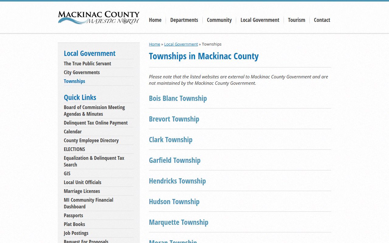 Mackinac County township government contacts for court and records questions