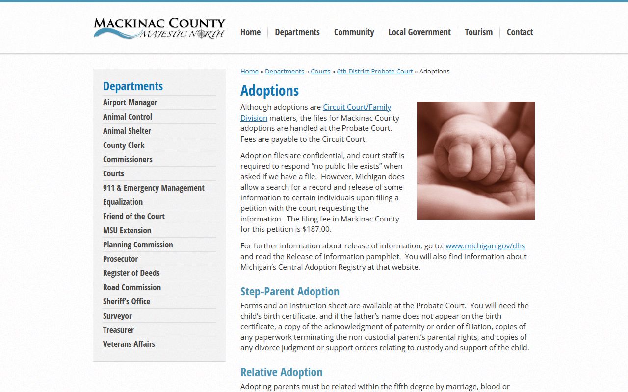 Mackinac County adoptions page and restricted probate records