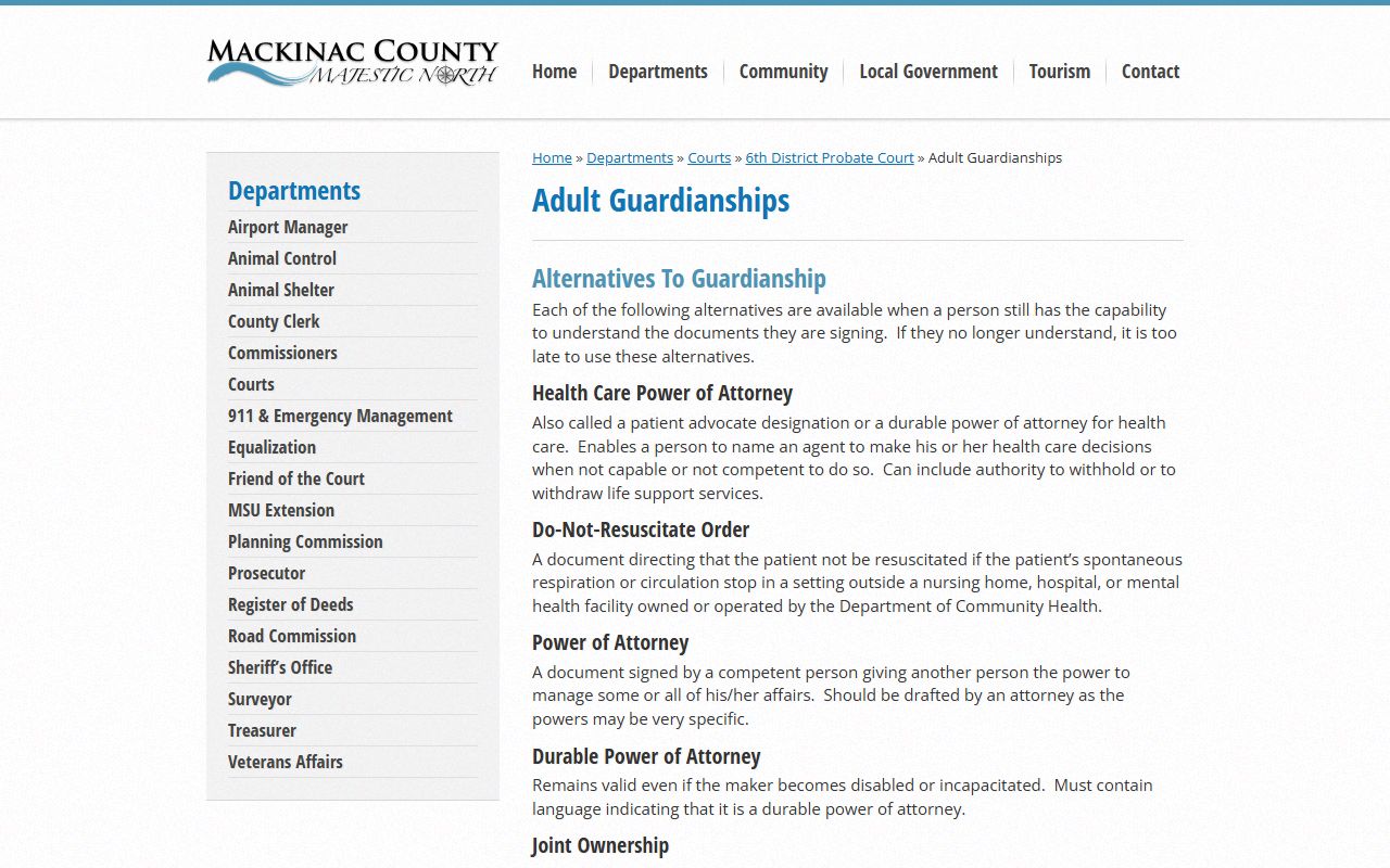 Mackinac County adult guardianship page and probate records process