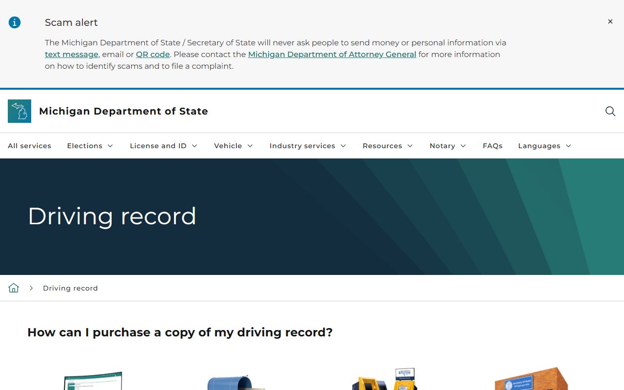 Michigan Secretary of State driving record page for Mackinac County drivers
